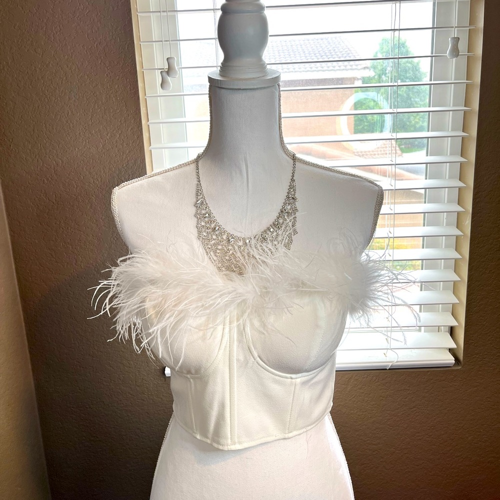 Premium Feather trim cropped bralet